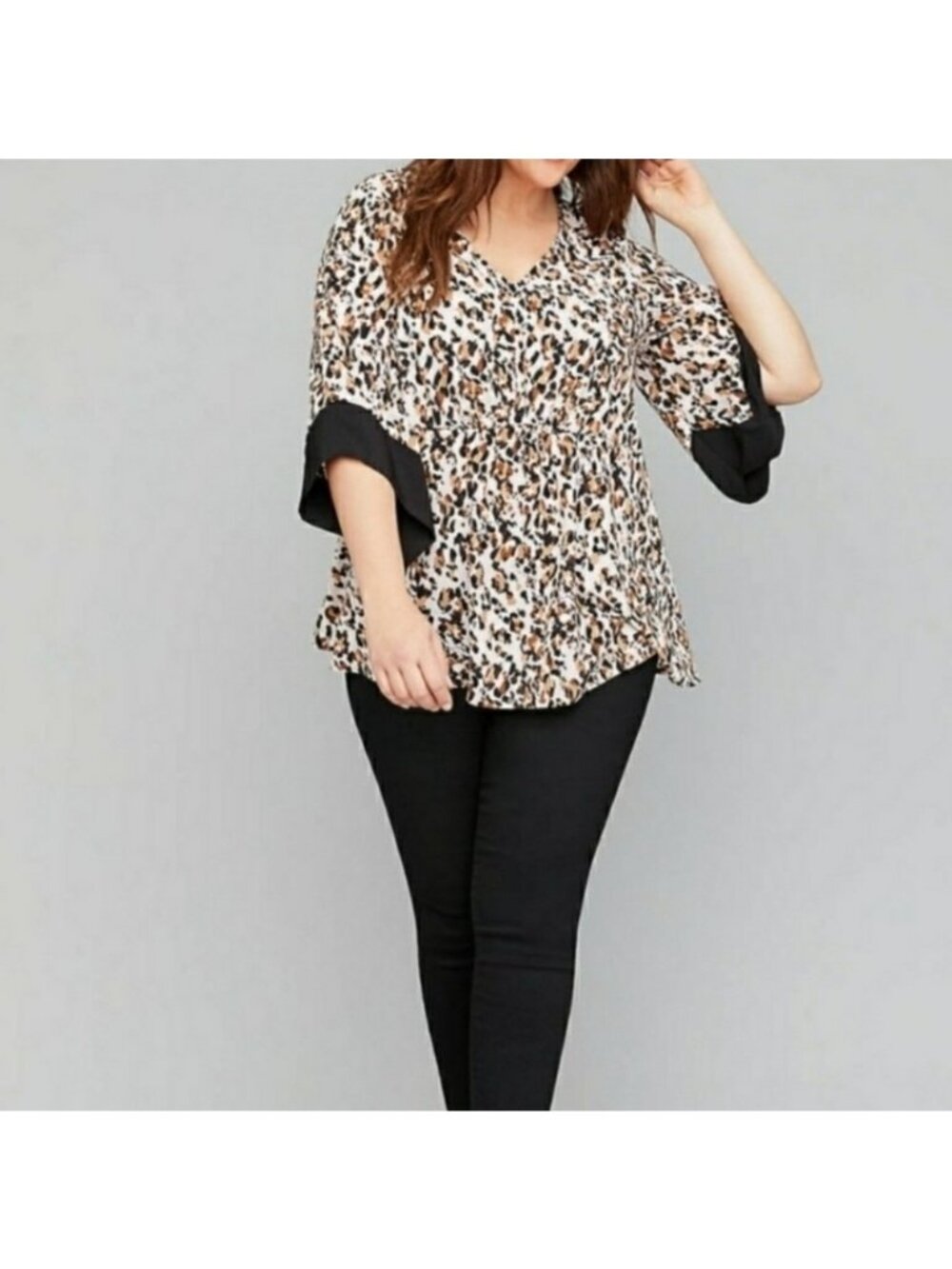 Lane Bryant Leopard Print Tunic Top With Black Trim 3/4 Sleeves Size 18/20